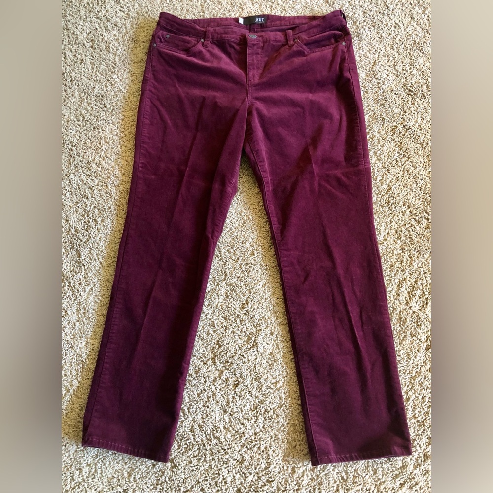 Kut from the Kloth Catherine Stretch Cotton Corduroy Pants, Burgundy, Size 16 - Picture 6 of 8